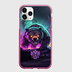 Чехол iPhone 11 Pro матовый Атакующий русский медведь, цвет: 3D-малиновый