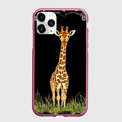 Чехол iPhone 11 Pro матовый Жираф на черном, цвет: 3D-малиновый