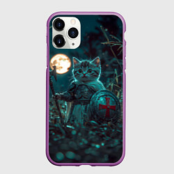 Чехол iPhone 11 Pro матовый Котенок рыцарь с щитом, цвет: 3D-фиолетовый