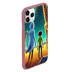 Чехол iPhone 11 Pro матовый Рик и Морти на планете жирафов - нейроарт, цвет: 3D-малиновый — фото 2