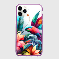 Чехол iPhone 11 Pro матовый Райская птица - тропики, цвет: 3D-фиолетовый