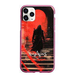 Чехол iPhone 11 Pro матовый Assassins Creed poster style, цвет: 3D-малиновый