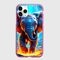 Чехол iPhone 11 Pro матовый Слон и искры под ногами, цвет: 3D-малиновый