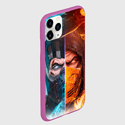 Чехол iPhone 11 Pro матовый Mortal Kombat - Саб-зиро и Скорпион, цвет: 3D-фиолетовый — фото 2