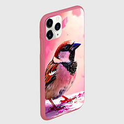 Чехол iPhone 11 Pro матовый Воробей в розовом, цвет: 3D-малиновый — фото 2