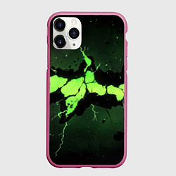 Чехол iPhone 11 Pro матовый Разлом по центру зеленой плиты, цвет: 3D-малиновый