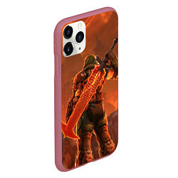 Чехол iPhone 11 Pro матовый Палач рока и башня Doom, цвет: 3D-малиновый — фото 2