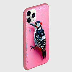 Чехол iPhone 11 Pro матовый Дятел на розовой стене, цвет: 3D-малиновый — фото 2