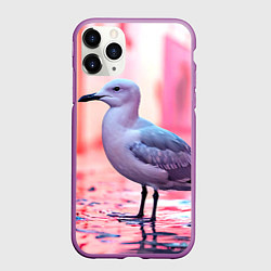 Чехол iPhone 11 Pro матовый Чайка на розовом, цвет: 3D-фиолетовый