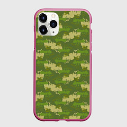 Чехол iPhone 11 Pro матовый Зеленый камуфляж, цвет: 3D-малиновый