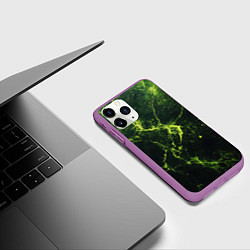 Чехол iPhone 11 Pro матовый Зеленые волокна - текстура, цвет: 3D-фиолетовый — фото 2