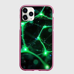 Чехол iPhone 11 Pro матовый Зеленый нейроны, цвет: 3D-малиновый