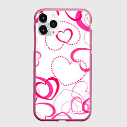 Чехол iPhone 11 Pro матовый Подборка сердец, цвет: 3D-малиновый