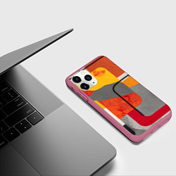 Чехол iPhone 11 Pro матовый Абстракция с желтым и оранжевым, цвет: 3D-малиновый — фото 2