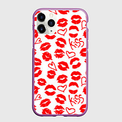 Чехол iPhone 11 Pro матовый Губы и сердца, цвет: 3D-фиолетовый