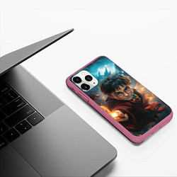 Чехол iPhone 11 Pro матовый Гарри Поттер - магия, цвет: 3D-малиновый — фото 2