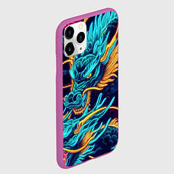 Чехол iPhone 11 Pro матовый Два неоновых дракона - ирезуми, цвет: 3D-фиолетовый — фото 2
