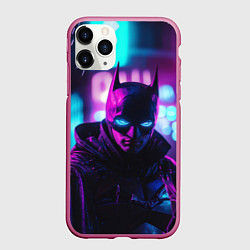 Чехол iPhone 11 Pro матовый Бэтмен светящиеся глаза, цвет: 3D-малиновый