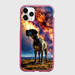 Чехол iPhone 11 Pro матовый Немецкий дог и космическое небо, цвет: 3D-малиновый