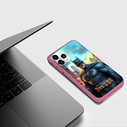 Чехол iPhone 11 Pro матовый Бэтмен неоновый город, цвет: 3D-малиновый — фото 2