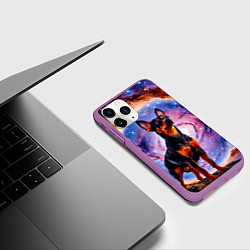 Чехол iPhone 11 Pro матовый Пинчер в космосе, цвет: 3D-фиолетовый — фото 2