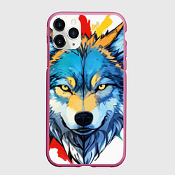 Чехол iPhone 11 Pro матовый Волк яркий арт, цвет: 3D-малиновый
