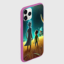 Чехол iPhone 11 Pro матовый Морти и Рик на планете носорогов - неоновое свечен, цвет: 3D-фиолетовый — фото 2