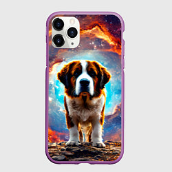 Чехол iPhone 11 Pro матовый Сенбернар в космосе, цвет: 3D-фиолетовый