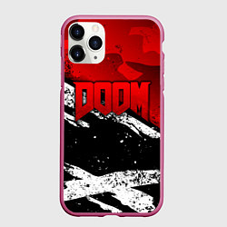 Чехол iPhone 11 Pro матовый Дум - белый и красный, цвет: 3D-малиновый