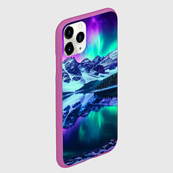 Чехол iPhone 11 Pro матовый Северное сияние над горами - неоновое свечение, цвет: 3D-фиолетовый — фото 2