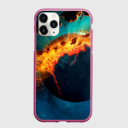 Чехол iPhone 11 Pro матовый Взрыв планеты, цвет: 3D-малиновый