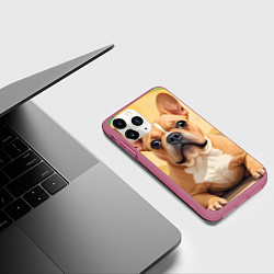 Чехол iPhone 11 Pro матовый Бульдог и пальмы, цвет: 3D-малиновый — фото 2
