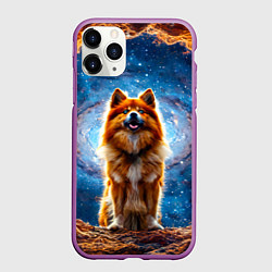 Чехол iPhone 11 Pro матовый Финский лаппхунд в космосе, цвет: 3D-фиолетовый