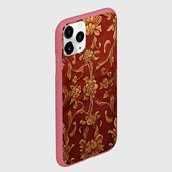 Чехол iPhone 11 Pro матовый Золотистые цветы узоры ковра, цвет: 3D-малиновый — фото 2