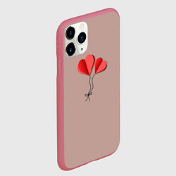 Чехол iPhone 11 Pro матовый Бумажные сердечки, цвет: 3D-малиновый — фото 2