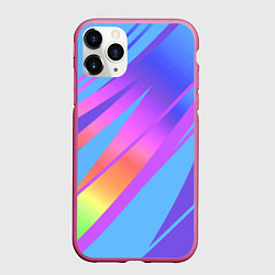 Чехол iPhone 11 Pro матовый Нежный голубой с розовыми полосами, цвет: 3D-малиновый