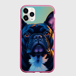 Чехол iPhone 11 Pro матовый Вечер и бульдог, цвет: 3D-малиновый