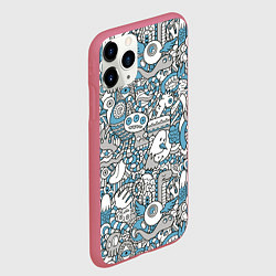 Чехол iPhone 11 Pro матовый Дудлинг серо-голубой, цвет: 3D-малиновый — фото 2