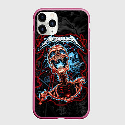Чехол iPhone 11 Pro матовый Metallica - electric skeleton, цвет: 3D-малиновый