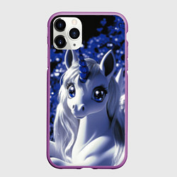 Чехол iPhone 11 Pro матовый Единорог - синий рог, цвет: 3D-фиолетовый