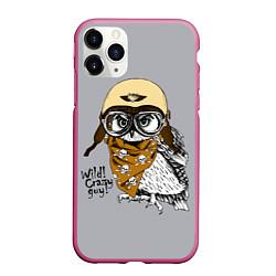 Чехол iPhone 11 Pro матовый Owl - wild crazy guy, цвет: 3D-малиновый