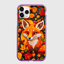 Чехол iPhone 11 Pro матовый Лисенок в осенних листьях, цвет: 3D-фиолетовый