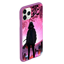 Чехол iPhone 11 Pro матовый Аниме и розовая луна, цвет: 3D-фиолетовый — фото 2