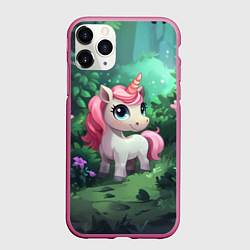 Чехол iPhone 11 Pro матовый Единорожка с розовой гривой, цвет: 3D-малиновый