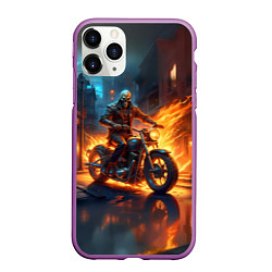 Чехол iPhone 11 Pro матовый Скелет байкер, цвет: 3D-фиолетовый