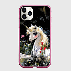 Чехол iPhone 11 Pro матовый Единорожка с золотыми копытами, цвет: 3D-малиновый