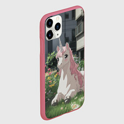 Чехол iPhone 11 Pro матовый Единорог в городе, цвет: 3D-малиновый — фото 2