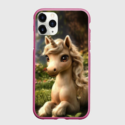 Чехол iPhone 11 Pro матовый Единорожка кофейного цвета, цвет: 3D-малиновый