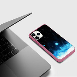 Чехол iPhone 11 Pro матовый Синяя светящееся краска, цвет: 3D-малиновый — фото 2