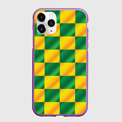 Чехол iPhone 11 Pro матовый Желтый и зеленый геометрический паттерн, цвет: 3D-фиолетовый